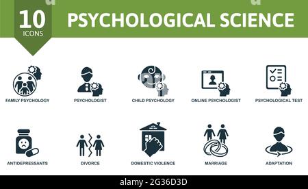 Symbolsatz für psychologische Wissenschaft. Enthält editierbare Symbole Psychologie Thema wie Familie psycholololy, Kinderpsychologie, psychologische Test und vieles mehr. Stock Vektor