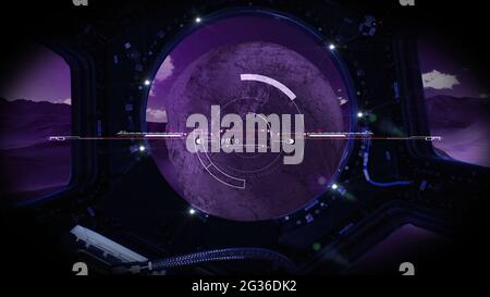 3d-Illustration - Alien Planet Blick aus dem Weltraum aus dem Fenster des Schiffes Stockfoto