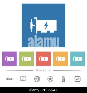 Flache weiße Symbole auf quadratischem Hintergrund für den fast ethernet-Netzwerk-Controller. 6 Bonus-Symbole enthalten. Stock Vektor