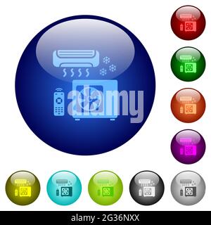Symbole der Klimaanlage auf runden Glasknöpfen in mehreren Farben. Angeordnete Ebenenstruktur Stock Vektor
