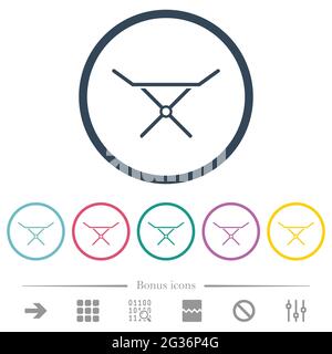 Zusammenklappbare Wäscheständer mit flachen Farbsymbolen in runden Umrissen. 6 Bonus-Symbole enthalten. Stock Vektor