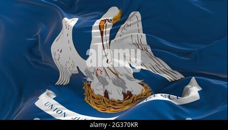 Flagge Louisianas winkt im Wind. Patriotisches Konzept über den Staat. 3d-Illustration. Stockfoto