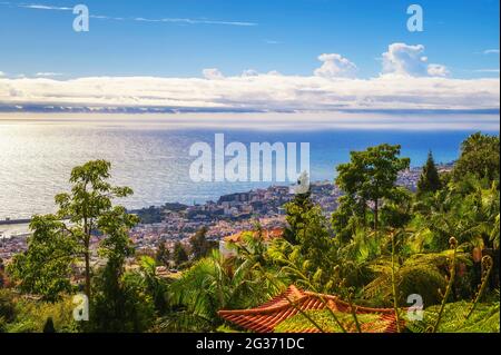 Blick über die Stadt Funchal von den Monte Palace Gardens in Madeira, Portugal Stockfoto