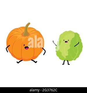 Gemüse für Kinder. Niedliche Gemüsefiguren, gesunde Cartoon kawaii. Vektor, isoliert auf weißem Hintergrund Stock Vektor