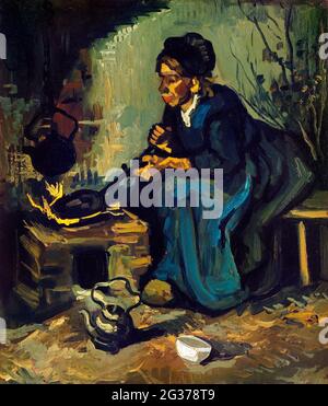 Bauernfrau Kochen am Kamin (1885) von Vincent Van Gogh. Stockfoto