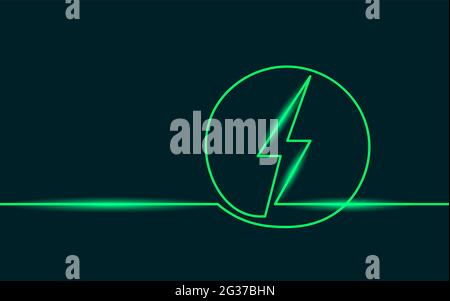 Continuous Line Art Green Energy Konzept. Nachhaltige Energiespeicherung elektrische Neon wiederaufladbare Versorgung. Laden von Batterien Eco Global Planet Solution Stock Vektor