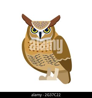 Eule ist ein Raubvögel, hauptsächlich Nachtvögel. Adler gehörnte Eule Cartoon flachen Stil schönen Charakter der Ornithologie, Vektor-Illustration isoliert auf Stock Vektor