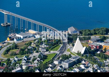 Blick über Tromso von Fjellstua, Tromso, Norwegen Stockfoto