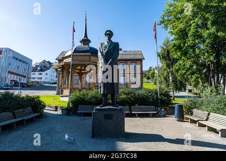 König-Haakon-Statue, Tromso, Norwegen Stockfoto