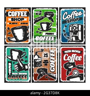 Coffee Shop Kreative Werbung Plakate Set Vektor Stock Vektor