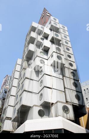 Nakagin Capsule Tower, Shimbashi-Viertel, Tokio, Japan Stockfoto