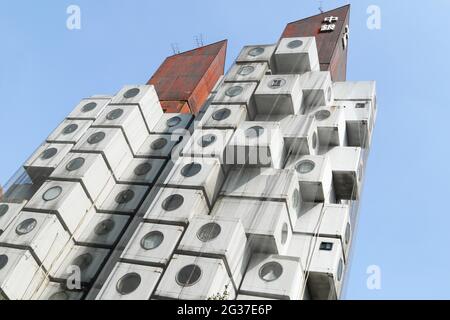 Nakagin Capsule Tower, Shimbashi-Viertel, Tokio, Japan Stockfoto