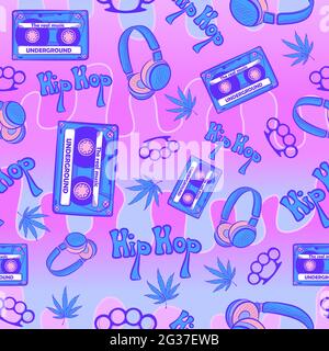 Violettes nahtloses Muster mit ultraviolettem Synthwave und retrowave-Ästhetik. Repetitiver Hintergrundeffekt mit Galaxienverlauf. Stock Vektor