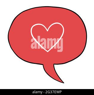 Cartoon Vektordarstellung des Herzsymbols in der Sprechblase. Farbige und schwarze Umrisse. Stock Vektor