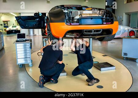 Molsheim, Hauptsitz von Bittau, wird der Voyron in der Manufaktur, Molsheim, Elsass, Frankreich, handgefertigt Stockfoto