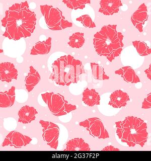 Rosa Nahtloses Muster mit Opiummohn. Florale, sich wiederholende Hintergrundfarbe mit Sommerblumen. Vektorgrafik mit Blütenblättern und Kräutern. Stock Vektor