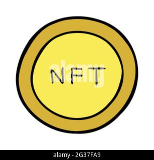 Cartoon Vektordarstellung der NFT-Münze. Farbige und schwarze Umrisse. Stock Vektor