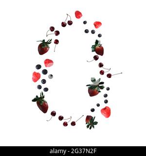 Rahmen aus fliegenden Beeren isoliert auf weißem Hintergrund. Das Bild enthält den Kopierbereich Stockfoto