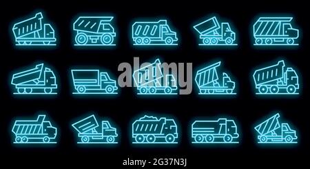 Kipper-Symbole eingestellt. Umreißt einen Satz von Kippvektorsymbolen in Neonfarbe auf Schwarz Stock Vektor