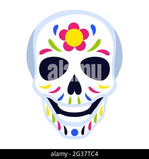 Traditioneller mexikanischer Schädel. Dia de los muertos. Tag der Toten Symbol mit Dekoration. Stock Vektor