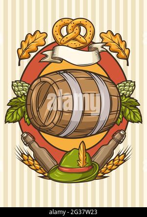 Abzeichen für Bierfest oder Oktoberfest. Hintergrund für Pub- oder Barmenüs und Flyer. Stock Vektor