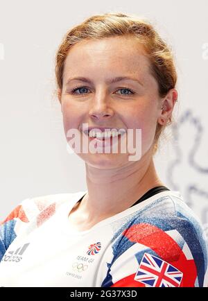 Großbritannien Triathlet Georgia Taylor Brown, während der Trainingsveranstaltung für die Olympischen Spiele in Tokio 2020 im NEC Birmingham, Großbritannien. Bilddatum: Montag, 14. Juni 2021. Stockfoto