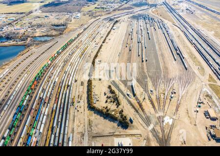 Bailey Yard, die größte Eisenbahnklassifizierungsanlage der Welt, North Platte, Nebraska, USA Stockfoto