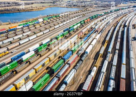 Bailey Yard, die größte Eisenbahnklassifizierungsanlage der Welt, North Platte, Nebraska, USA Stockfoto
