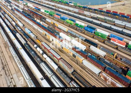 Bailey Yard, die größte Eisenbahnklassifizierungsanlage der Welt, North Platte, Nebraska, USA Stockfoto