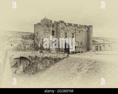 Das ist der mittelalterlichen Burg und Festung Carlisle, in der Stadt Carlisle, in der Grafschaft Cumbria, im Nordwesten Englands. Stockfoto