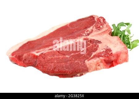 Ein frisches T-Bone Steak isoliert gegen Weiß. Stockfoto