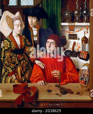 Ein Goldschmied in seinem Laden von Petrus Christus (1425-1476), Öl auf Tafel, 1449 Stockfoto