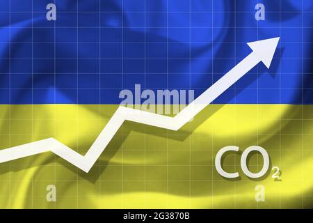 Grafik des steigenden Kohlendioxidniveaus in der Ukraine. Konzept der Luftverschmutzung. Ökologische Katastrophe. Stockfoto