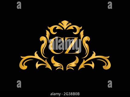 Luxusbuchstaben mit Alphabet CZ. Goldenes Blumenalphabet . Monogram Initialen perfekt für Hochzeitseinladungen, Grußkarte, Logo und anderes Design. Stock Vektor