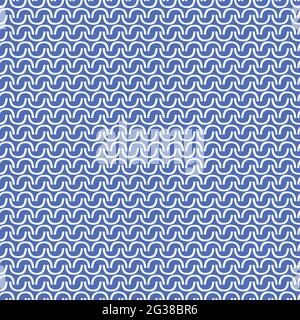 Abstraktes Wellenhintergrundmuster. Vektor nahtlose Wiederholung oder von Hand gezeichnete gekrümmte Wellen in blau und weiß. Geometrische Designressource. Stock Vektor