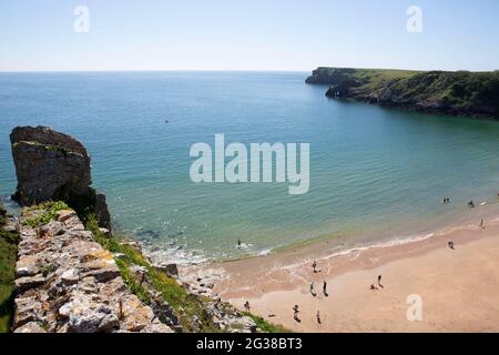 Barafundle Bay Strand von oben Stockfoto