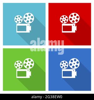 Vektorgrafik für Filme, Satz einfacher bearbeitbarer Symbole in 4 Farboptionen Stock Vektor