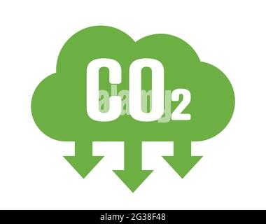CO2-Wolkensymbol mit Abwärtspfeilen für Vektorsymbol zur Reduzierung von Treibhausgasen Stock Vektor
