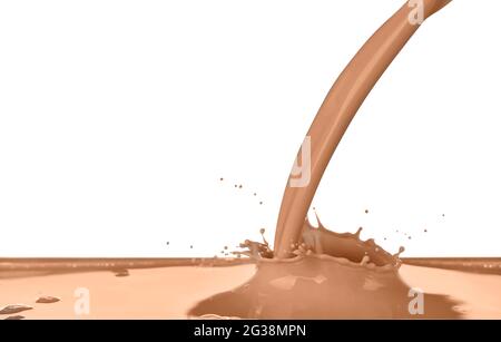 Gießen von Kakao Getränk auf weißem Hintergrund Stockfoto
