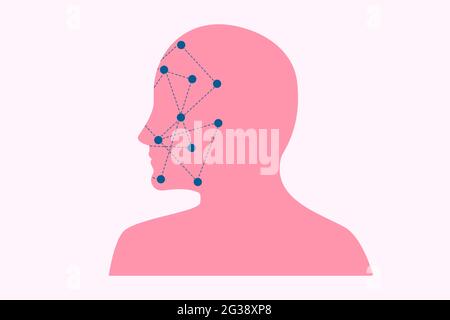 Gesichtsemotionserkennung. Künstliche Intelligenz. Illustration zur Identifizierung menschlicher Emotionen. Stockfoto