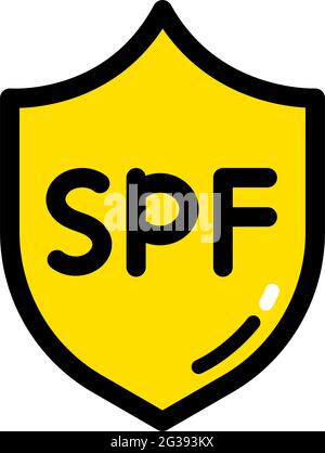 Ultraviolettes Schutzflachsymbol. SPF-Symbol. Sonnenstrahl-Schild. Dünnes Farbsymbol auf weißem Hintergrund. Vektorgrafik im einfachen Stil. Stock Vektor