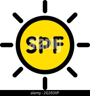 Ultraviolettes Schutzflachsymbol. SPF-Symbol. Sonnenstrahl-Schild. Dünnes Farbsymbol auf weißem Hintergrund. Vektorgrafik im einfachen Stil. Stock Vektor