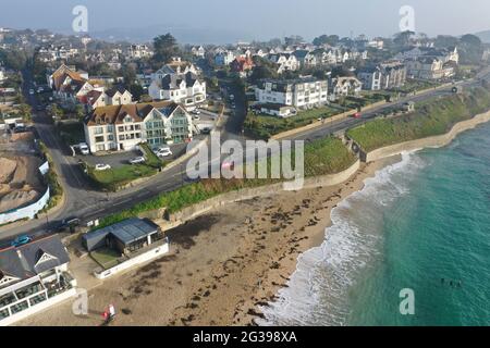 Falmouth, Küstenstadt in Cornwall, Großbritannien, Luftaufnahme von Küste und Strand Stockfoto