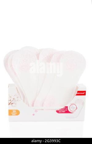 Kotex-Pads für jeden Tag. Dünne und bequeme Polster. Stockfoto