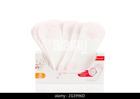 Kotex-Pads für jeden Tag. Dünne und bequeme Polster. Stockfoto