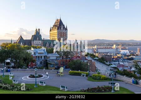 Außenansicht des legendären Fairmont Le Château Frontenac in Quebec City in Kanada. Stockfoto