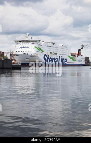 KIEL, DEUTSCHLAND - 18. Mai 2021: Kiel, schleswig-holstein, Deutschland, 18 2021. Mai, Hafen der deutschen Stadt Kiel, stena-Linienfähre, stena germanica, Kopierraum Stockfoto