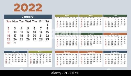 Vorlage für den Jahreswandkalender für 2022 Jahre Stock Vektor