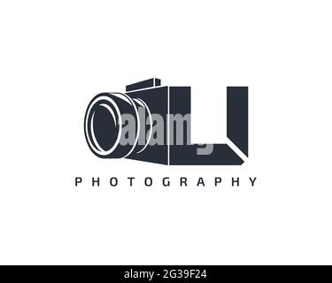 Vorlage mit U-Kameralogo. Kamerlogo auf weißem Hintergrund. Kamera mit trendigem Design und Logo. Stock Vektor