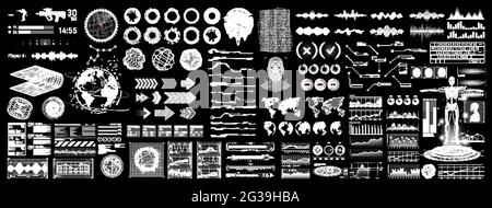 SciFi und HUD UI Digital Elements Collection. Futuristisches Design für die Benutzeroberfläche – Diagramme, Callouts, Diagramme, Audiowellen und HUD-Elemente Stock Vektor
